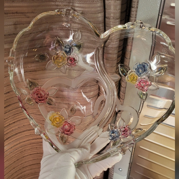 Vintage Lead Crystal Mikasa Heart Shaped Bowl Double Hearts - Picture 14 of 16